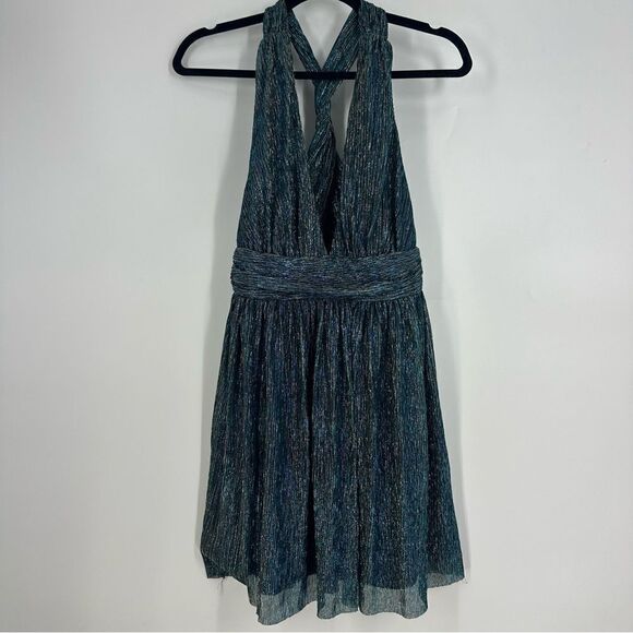 LULU’S Ailey Gold Teal Blue Skater Dress Sz XS - Picture 2 of 12